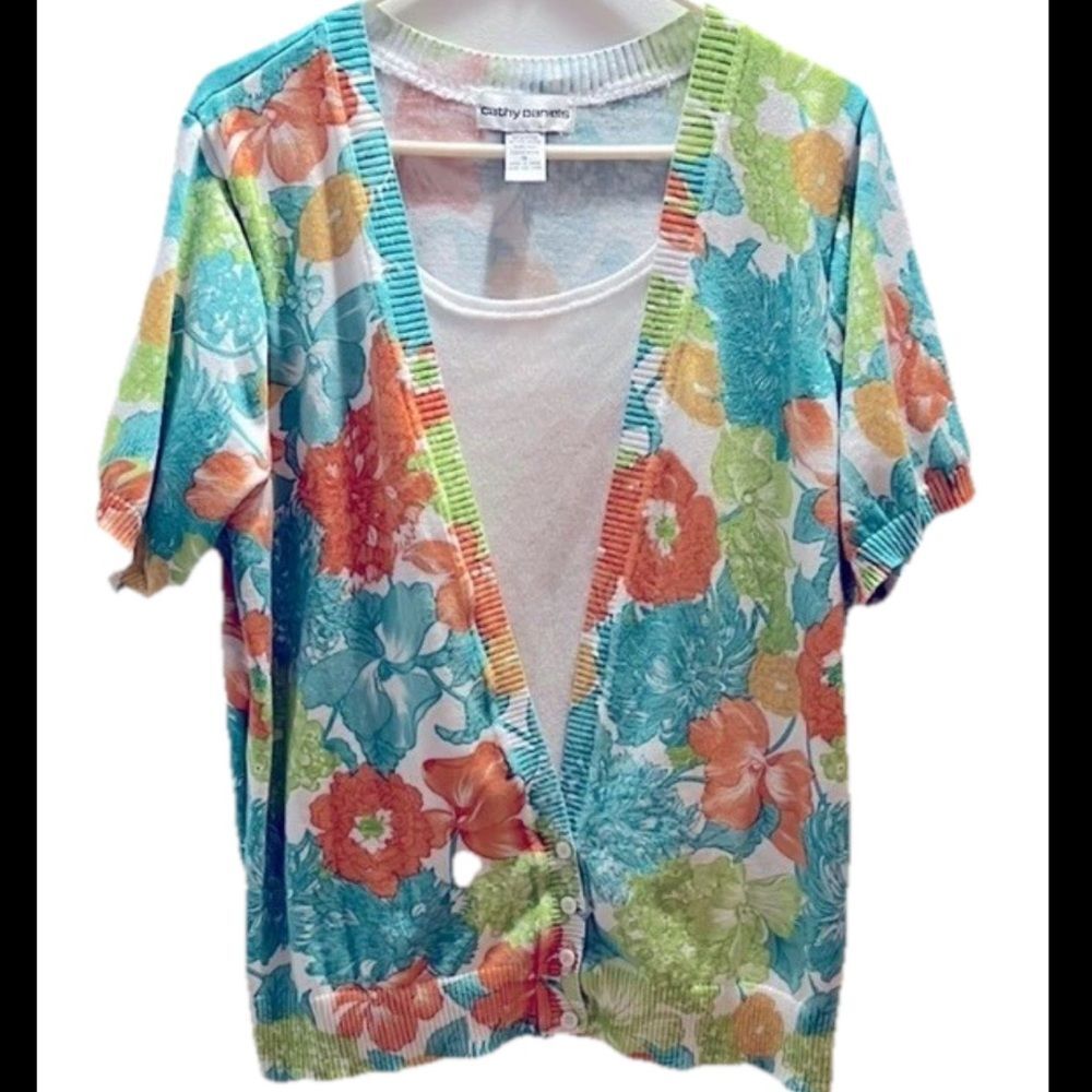 Cathy Daniels Size 1X Floral Short Sleeve Women’s Cardigan Set
